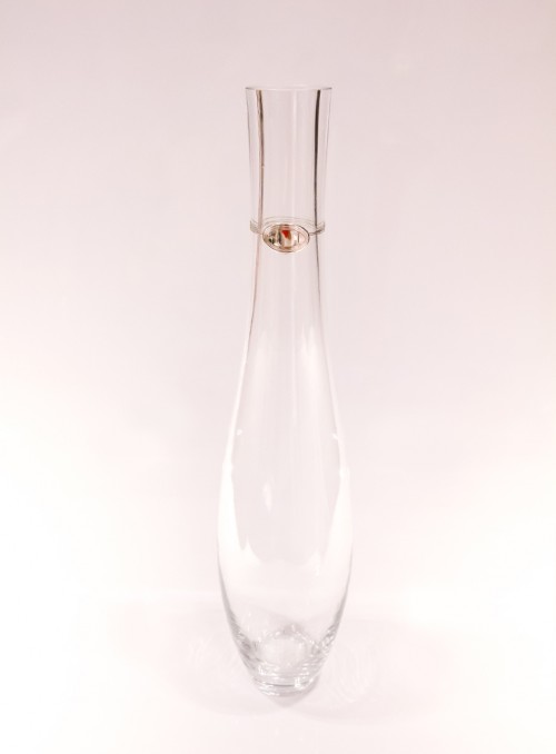 Vaza transparenta din sticla si argint